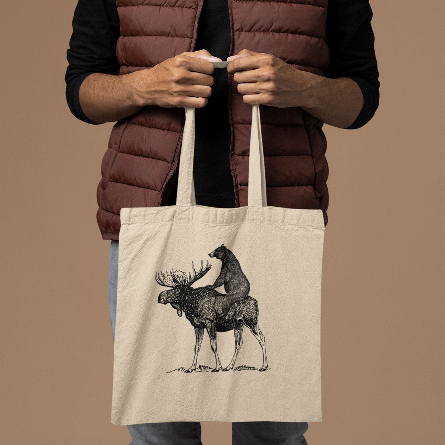 Mooseback Bear Tote Bag - Funny Maine Moose Gift Bag