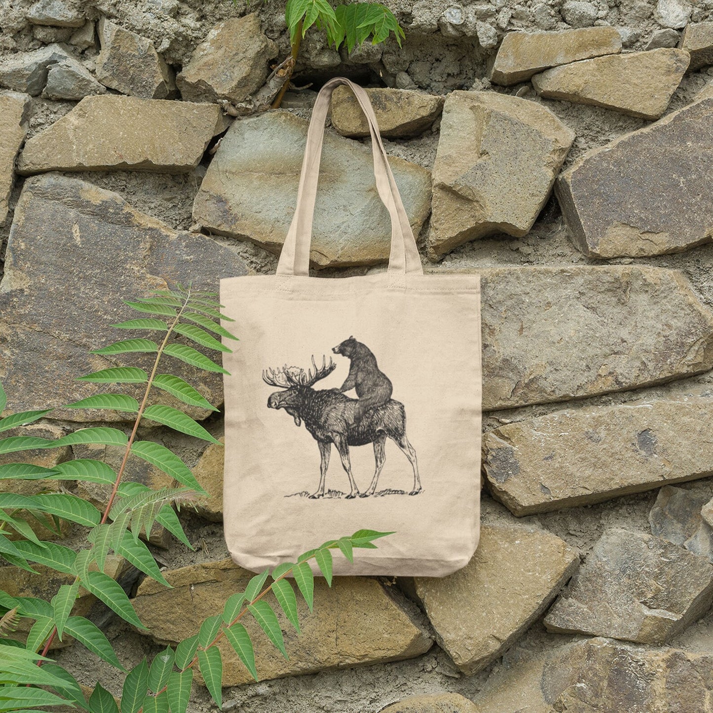 Mooseback Bear Tote Bag - Funny Maine Moose Gift Bag