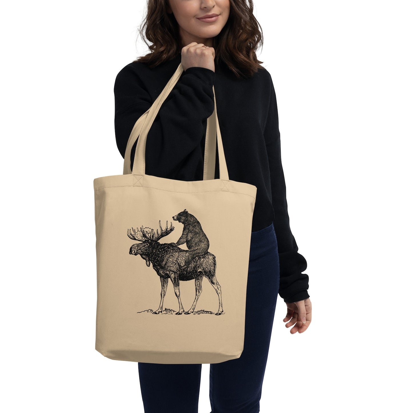 Mooseback Bear Tote Bag - Funny Maine Moose Gift Bag