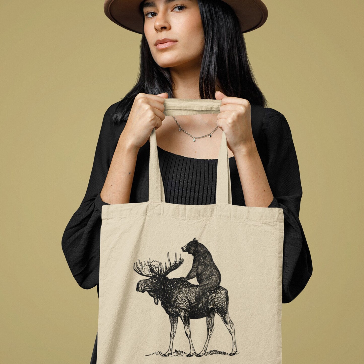 Mooseback Bear Tote Bag - Funny Maine Moose Gift Bag