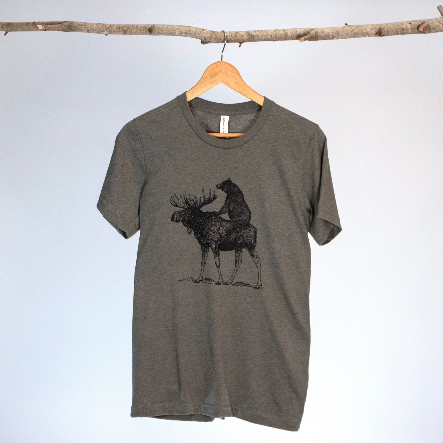 Mooseback Bear Eco-Tee - Sustainable Clothing - Organic and Recycled T-shirt - Funny Moose Tee - Bear Riding Moose T-shirt - Maine Gift
